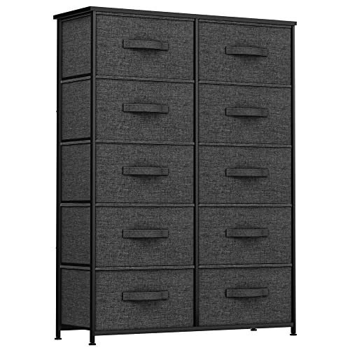 YITAHOME 10 Drawer Dresser - Fabric Storage Tower, Organizer Unit for Bedroom, Living Room, Hallway, Closets & Nursery - Sturdy Steel Frame, Wooden Top & Easy Pull Fabric Bins (Graphite)