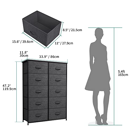 YITAHOME 10 Drawer Dresser - Fabric Storage Tower, Organizer Unit for Bedroom, Living Room, Hallway, Closets & Nursery - Sturdy Steel Frame, Wooden Top & Easy Pull Fabric Bins (Graphite)