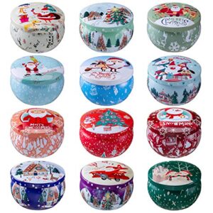 PEILIN Christmas Scented Candles Soy Wax Tin Candles, Natural Fragrance Candles for Stress Relief and Aromatherapy Candles Set of 12