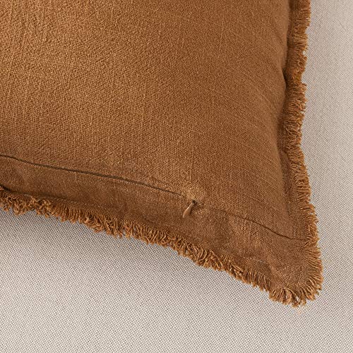 ATLINIA Linen Decorative Throw Pillow Cover 20'' x 20'' Fringed Throw Pillow Cover Pillow Cases Accent Pillows for Bed Brown Pillow Cover