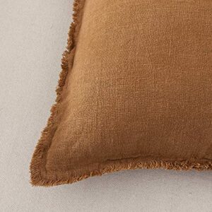 ATLINIA Linen Decorative Throw Pillow Cover 20'' x 20'' Fringed Throw Pillow Cover Pillow Cases Accent Pillows for Bed Brown Pillow Cover