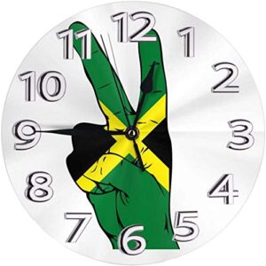 BUSHUO Peace Sign of The Jamaican Flag Wall Clock Waterproof Decorative Clocks Lightweight Clock with Roman Numeral Hands Durable Round Wall Clock for Living Room Classroom Patio Bedroom