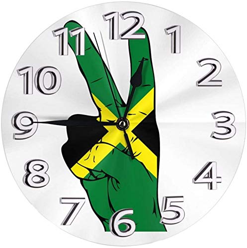 BUSHUO Peace Sign of The Jamaican Flag Wall Clock Waterproof Decorative Clocks Lightweight Clock with Roman Numeral Hands Durable Round Wall Clock for Living Room Classroom Patio Bedroom