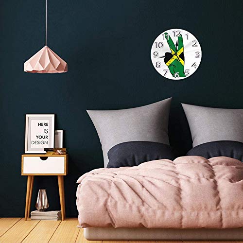 BUSHUO Peace Sign of The Jamaican Flag Wall Clock Waterproof Decorative Clocks Lightweight Clock with Roman Numeral Hands Durable Round Wall Clock for Living Room Classroom Patio Bedroom