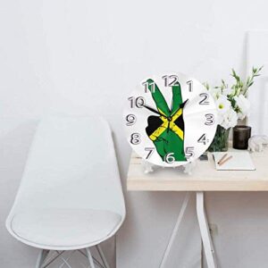 BUSHUO Peace Sign of The Jamaican Flag Wall Clock Waterproof Decorative Clocks Lightweight Clock with Roman Numeral Hands Durable Round Wall Clock for Living Room Classroom Patio Bedroom