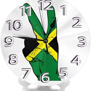 BUSHUO Peace Sign of The Jamaican Flag Wall Clock Waterproof Decorative Clocks Lightweight Clock with Roman Numeral Hands Durable Round Wall Clock for Living Room Classroom Patio Bedroom