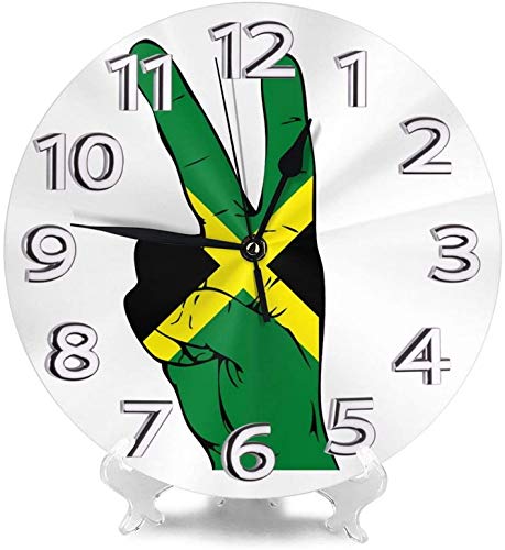 BUSHUO Peace Sign of The Jamaican Flag Wall Clock Waterproof Decorative Clocks Lightweight Clock with Roman Numeral Hands Durable Round Wall Clock for Living Room Classroom Patio Bedroom