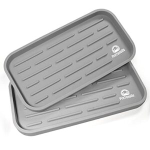 2 pcs silicone kitchen sink organizer for sponge holder, soap dispenser - bathroom organizer pack of 2, 10” x 5.3” x 0.67” (grey)