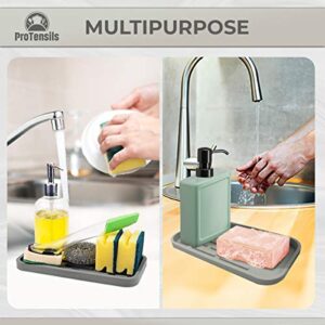 2 Pcs Silicone Kitchen Sink Organizer for Sponge Holder, Soap Dispenser - Bathroom Organizer pack of 2, 10” x 5.3” x 0.67” (Grey)