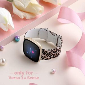 Maledan Compatible with Fitbit Sense & Fitbit Versa 3 Bands Women Girls, Stylish Flower Printed Strap Replacement for Fitbit Versa 3/Versa 4/Sense 2/Sense Smart Watch Accessories, Small Leopard