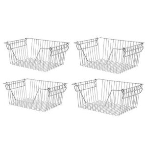 Slideep Large Stackable Storage Baskets Cabinet Organizer Sturdy Metal Wire Pantry Freezer Bin for Pantry Home Bathroom Kitchen Organization 4 Packs