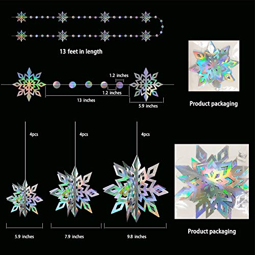 3D Iridescent Snowflake Decorations Holographic Snow Flakes Garland Winter Wonderland Frozen Theme Party Hanging Streamer Backdrop Decor Banner Christmas New Year Baby Shower Birthday Party Supplies