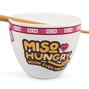Toynk Miso Hungry Japanese Ceramic Dinner Set | 16-Ounce Ramen Bowl and Chopsticks Set
