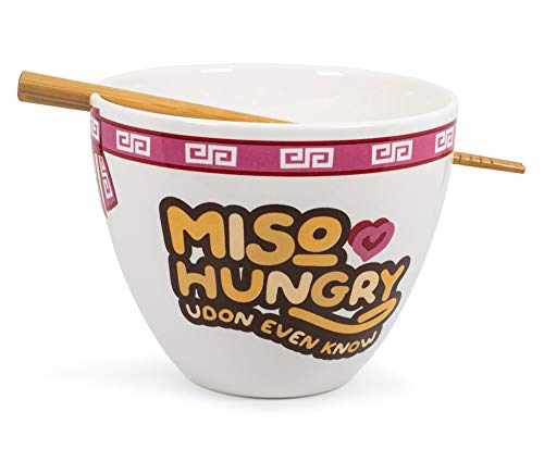 Toynk Miso Hungry Japanese Ceramic Dinner Set | 16-Ounce Ramen Bowl and Chopsticks Set