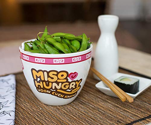 Toynk Miso Hungry Japanese Ceramic Dinner Set | 16-Ounce Ramen Bowl and Chopsticks Set