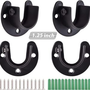 4 Pcs Closet Rod Brackets Heavy Duty Closet Rod Holder Matte Black Stainless Steel Closet Pole Bracket U Shape Shower Rod Holder 1 1/4inch Diameter Curtain Rod Bracket