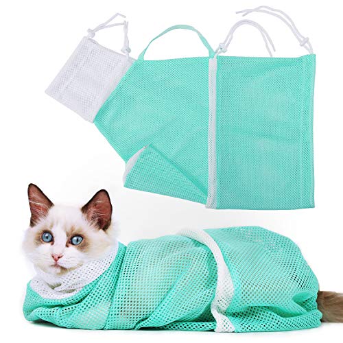 YLONG Cat Bathing Bag Anti-Bite and Anti-Scratch Cat Grooming Bag for Bathing, Nail Trimming, Medicine Taking,Injection,Adjustable Multifunctional Breathable Restraint Shower Bag(Green)