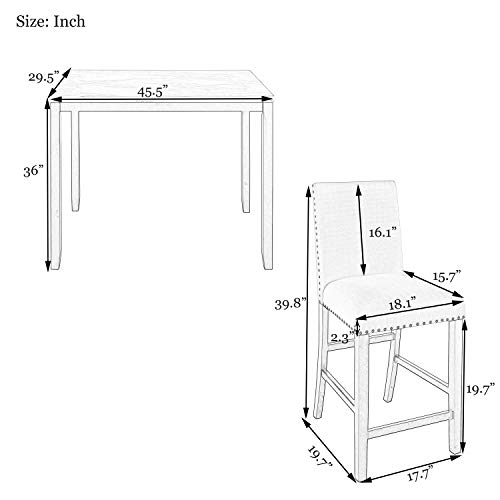 LZ LEISURE ZONE 5 Piece Counter Height Dining Table Set, Dining Table and Chairs Set for 4, Faux Marble Modern Kitchen Table with Chairs for Home or Restaurant, White+Beige
