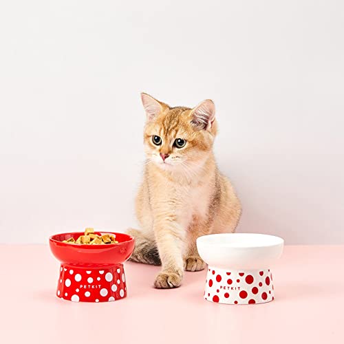 PETKIT Ceramic Raised Cat Food Bowl Two Bowls, Elevated Cat Food and Water Bowls Set, Porcelain Pet Dishes Bowls fr Small Pets Kitten Puppy