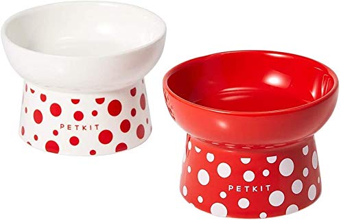 PETKIT Ceramic Raised Cat Food Bowl Two Bowls, Elevated Cat Food and Water Bowls Set, Porcelain Pet Dishes Bowls fr Small Pets Kitten Puppy