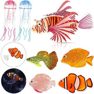 weewooday 7 pieces artificial glowing fish 5 styles colorful fake fish glowing effect aquarium decor floating ornament simulation jellyfish for fish tank decoration