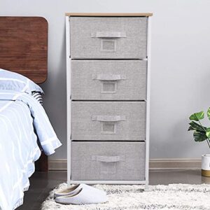 CERBIOR Drawer Dresser Closet Storage Organizer with Label Card 4-Drawer Closet Shelves, Sturdy Steel Frame Wood Top with Easy Pull Fabric Bins for Clothing, Blankets - Grey