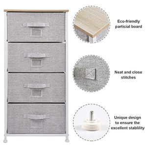 CERBIOR Drawer Dresser Closet Storage Organizer with Label Card 4-Drawer Closet Shelves, Sturdy Steel Frame Wood Top with Easy Pull Fabric Bins for Clothing, Blankets - Grey