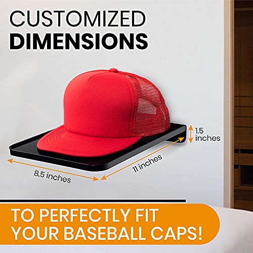 Boxy Concepts Hat Rack for Wall - Pack of 4 Premium Hat Organizer for Baseball Caps - Hat Storage, Hat Holder, & Hanger Your Ball Caps - Plastic Wall Mountable Display Shelf with 3M Foam Adhesive Tape