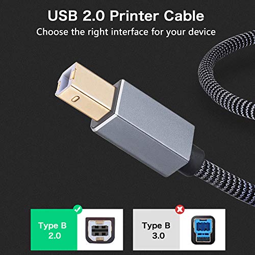 Nanxudyj Printer Cable 15ft, USB Printer Cable Braid USB 2.0 Type A Male to B Male Cable Scanner Cord High Speed Printer Cable Compatible with HP, Canon, Dell, Epson, Lexmark, Xerox, Samsung and More