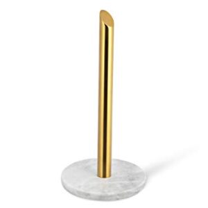 ROOMOXIE Marble Paper Towel Holder Stand Angled Golden Steel Rod with Natural White Marble Base, Paper Towel Holder countertop 13 inch - Heavy Duty Weighted Paper Towel Holder