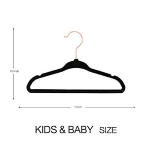 BBFISH Kids Hangers with Rose Gold Hooks, 50Pack Children Velvet Hangers Non Slip Clothes Racks with 7 Pcs Baby Clothing Dividers (Black)