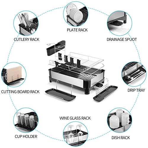 Drizom Dish Rack - Fingerprint-Proof 304 Stainless Steel Pot Dish Drying Rack for Kitchen Counter, Fully Customizable Cutlery Rack, Cups Holder and Cutting Board Rack - Dish Drainer for Large Capacity
