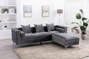 legend vansen velvet sofa sectional for living room with ottoman chaise reversible l shaped couch sleeper, 104", grey
