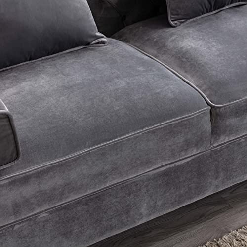 Legend Vansen Velvet Sofa sectional for Living Room with Ottoman Chaise Reversible L Shaped Couch Sleeper, 104", Grey