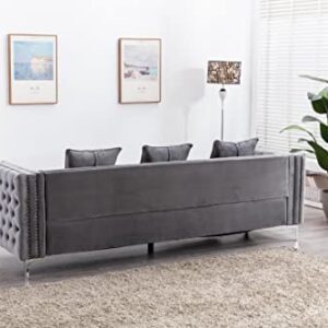 Legend Vansen Velvet Sofa sectional for Living Room with Ottoman Chaise Reversible L Shaped Couch Sleeper, 104", Grey