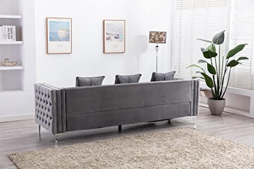 Legend Vansen Velvet Sofa sectional for Living Room with Ottoman Chaise Reversible L Shaped Couch Sleeper, 104", Grey