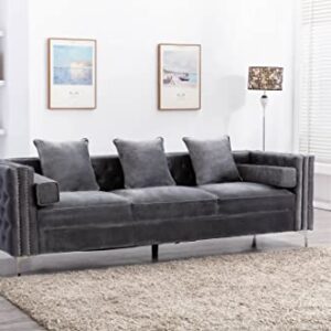 Legend Vansen Velvet Sofa sectional for Living Room with Ottoman Chaise Reversible L Shaped Couch Sleeper, 104", Grey