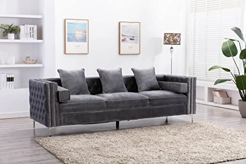 Legend Vansen Velvet Sofa sectional for Living Room with Ottoman Chaise Reversible L Shaped Couch Sleeper, 104", Grey