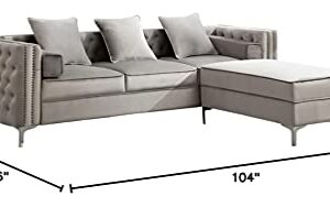 Legend Vansen Velvet Sofa sectional for Living Room with Ottoman Chaise Reversible L Shaped Couch Sleeper, 104", Grey