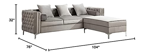 Legend Vansen Velvet Sofa sectional for Living Room with Ottoman Chaise Reversible L Shaped Couch Sleeper, 104", Grey