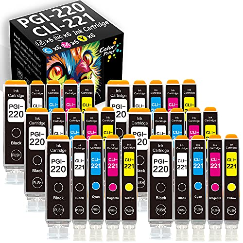 30-Pack ColorPrint Compatible PGI220 CLI221 Ink Cartridge Replacement for Canon PGI-220 CLI-221 for Pixma MX860 MX870 MP550 MP560 MP980 MP620 MP630 iP3600 iP4600 iP4700 Printer (6XLBK,6BK,6C,6M,6Y)