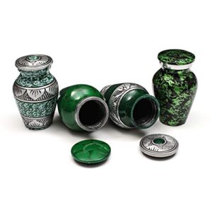 Urn for Human Ashes Set of 4 Mini - A Beautiful and Humble Urn for Your Loved Ones Remains. This Lovely - Urn Will Bring You Comfort Each Time You See It Size 2.8x1.7 inch-Green Combo