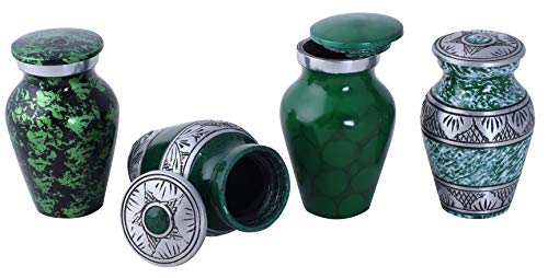 Urn for Human Ashes Set of 4 Mini - A Beautiful and Humble Urn for Your Loved Ones Remains. This Lovely - Urn Will Bring You Comfort Each Time You See It Size 2.8x1.7 inch-Green Combo