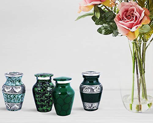 Urn for Human Ashes Set of 4 Mini - A Beautiful and Humble Urn for Your Loved Ones Remains. This Lovely - Urn Will Bring You Comfort Each Time You See It Size 2.8x1.7 inch-Green Combo