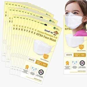 (pack of 30) premium 3d disposable white kids kf94- face mask, youth mask, age 5-15 old, 4-layer filters, protective nose mouth covering dust mask, individual packs, white color, made in korea. (30)