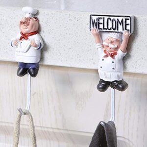 4 PCS Cute French Chef Design Adhesive Wall Hooks Heavy Duty Cook Wall Mount Rack Hook Hanger Kitchen Home Decoration