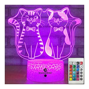 easuntec cat gifts for cat lovers cat lamp with remote & smart touch 7 colors + 16 colors changing dimmable cat gifts 4 5 6 7 8 year old girl gifts (2cat 16wt)