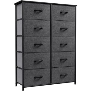 yitahome 10 drawer dresser - fabric storage tower, organizer unit for bedroom, living room, hallway, closets & nursery - sturdy steel frame, wooden top & easy pull fabric bins (charcoal)