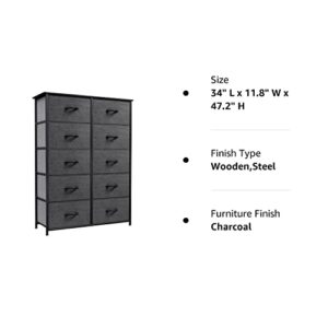 YITAHOME 10 Drawer Dresser - Fabric Storage Tower, Organizer Unit for Bedroom, Living Room, Hallway, Closets & Nursery - Sturdy Steel Frame, Wooden Top & Easy Pull Fabric Bins (Charcoal)