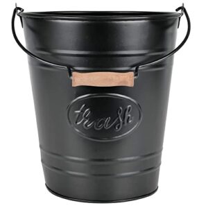 autumn alley farmhouse bathroom trash can - rustic black trash can bucket with wooden handle for rustic bathroom, farmhouse kitchen, country home décor, 7 liters, matte black